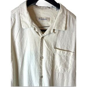 Tommy‎ Bahama Cream Linen Button Down Short Sleeve Camp Shirt